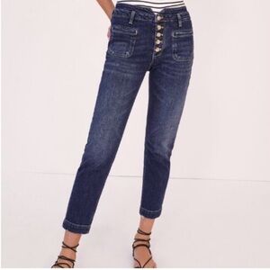 Anthropologie $128 Pilcro Ultra High-Rise Slim Utility Jeans size 25 denim dark